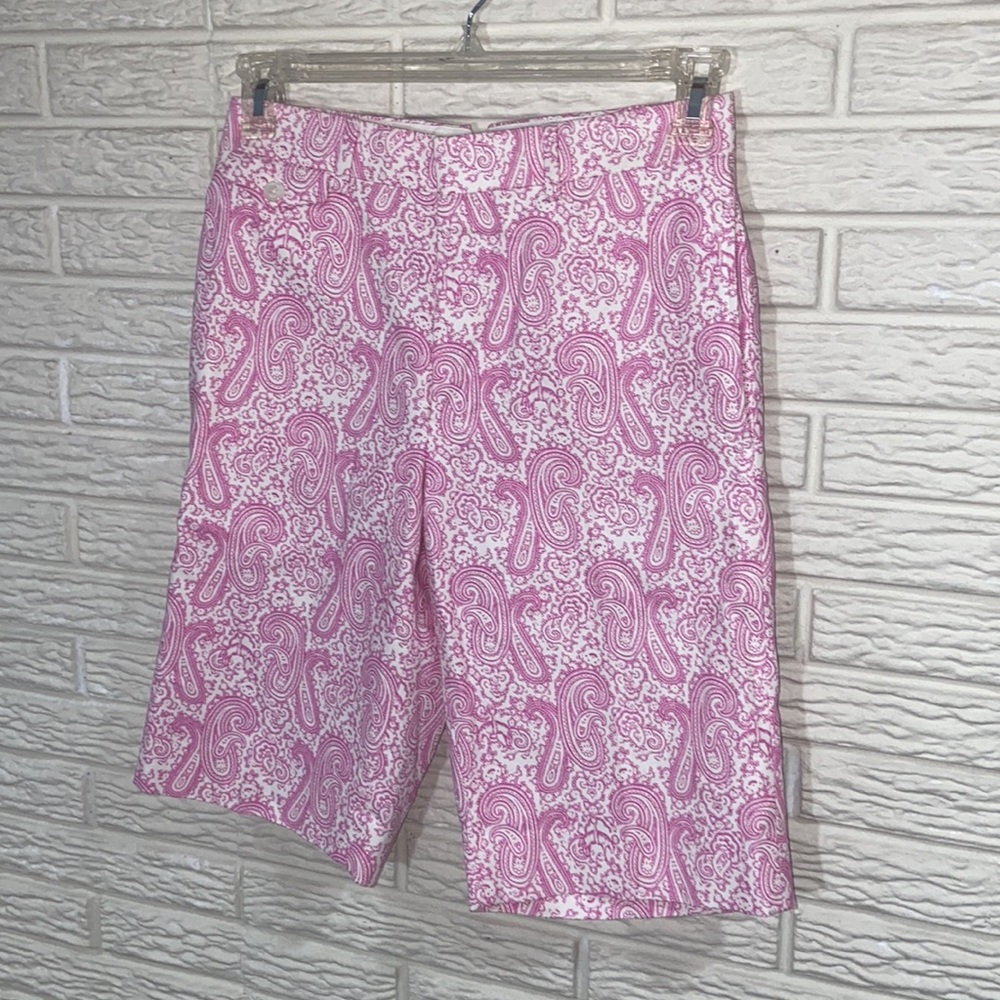 Brooks Brothers BLACK FLEECE Pink Paisley Cotton Button Fly Long Shorts Size 28